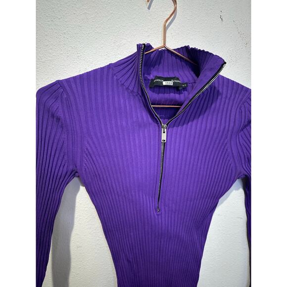 PROENZA SCHOULER Purple Knit Long Sleeve Quarter Zip Flared Sleeves Sweater XS - Picture 7 of 16